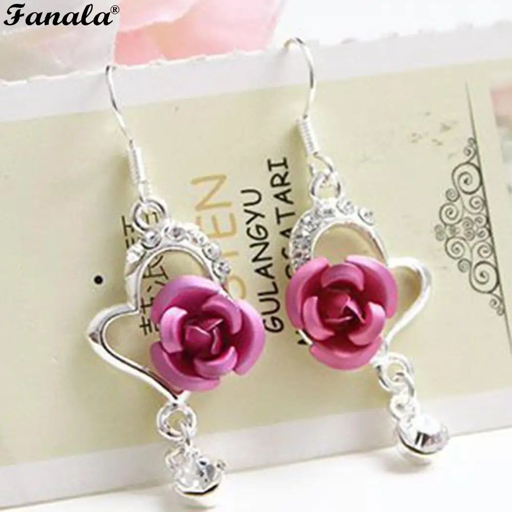 Pierced Dangle Shaped Heart Earrings Hook Elegant Women Rose Artificial | Украшения и аксессуары