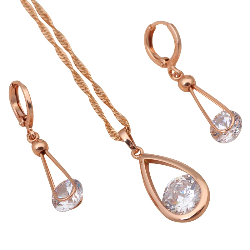 Rolilason Цирконий наборы Модные украшения нежный дизайн формы розовое золото Тон