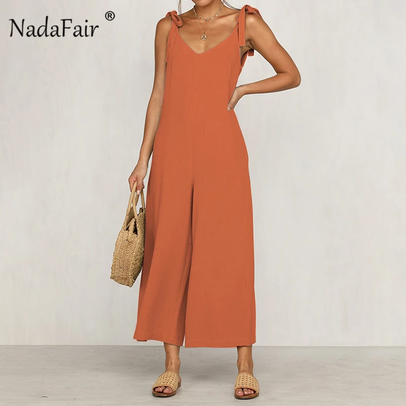 Женский комбинезон с открытой спиной FSDA свободный хлопковый широкими