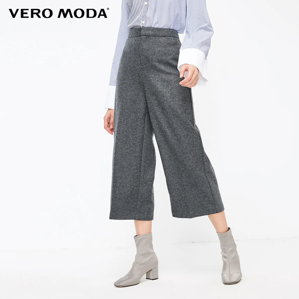 Vero Moda женские новые офисные с высокой талией широкие брюки три четверти повседневные брюки | 31836J520 - Цвет: Granit mel.