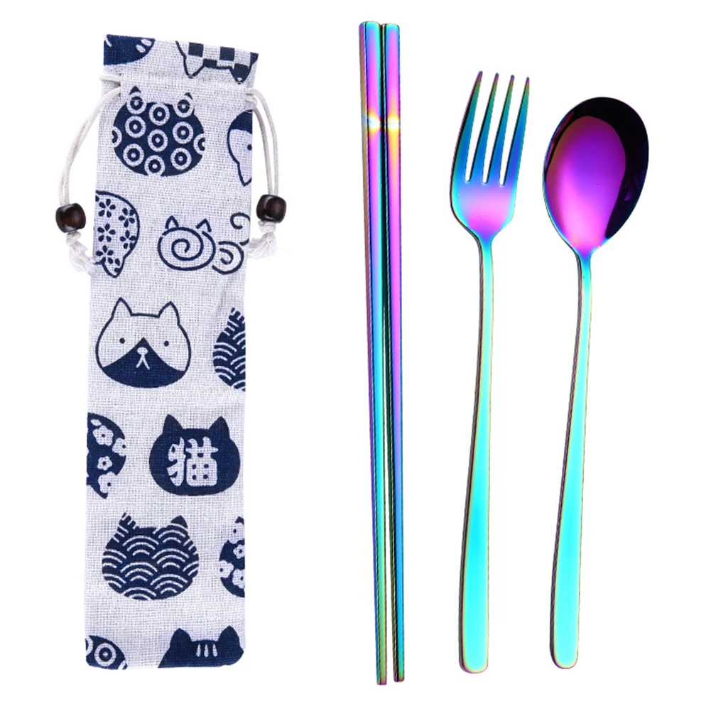 Multicolor 3pcs 3/5 шт портативный перерабатываемый набор столовых приборов палочки для еды ложка соломинки вилка столовые приборы - Цвет: Multicolor 3pcs