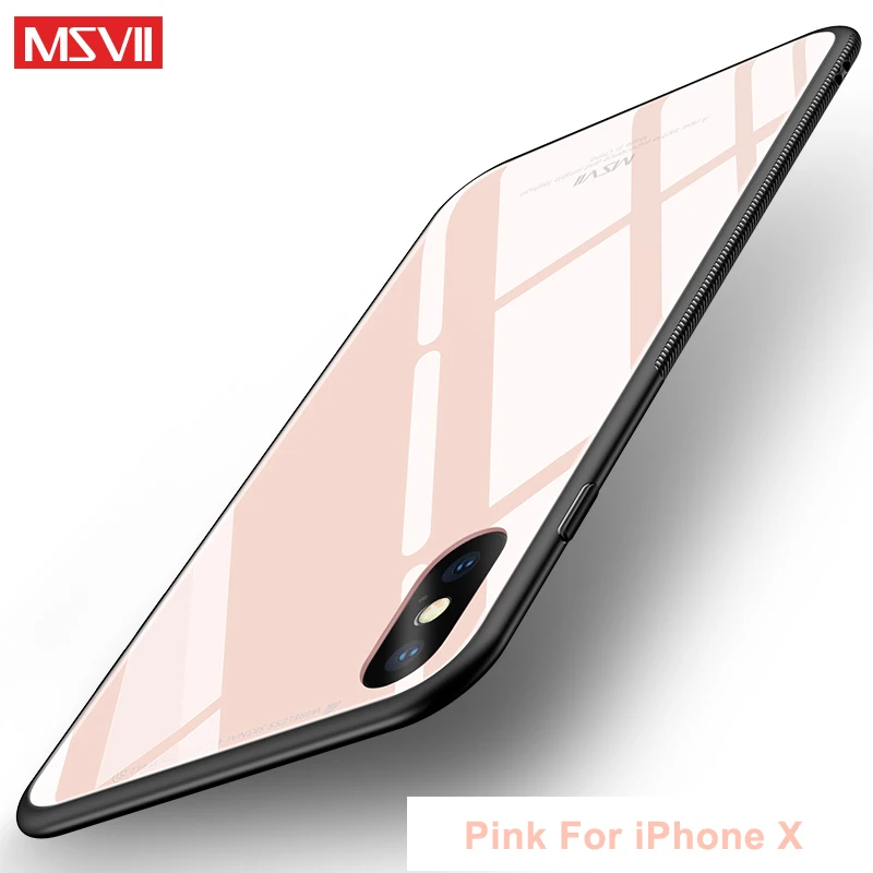 Pink Msvii Чехлы для iPhone X XR XS Max чехол тонкий Коке для Apple iPhone XR чехол закаленное стекло задняя крышка для iPhone X S Max - Цвет: Pink