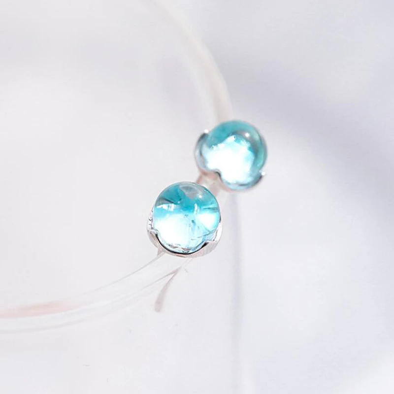 

Romantic Girl Mermaid Tears Earrings Blue Foam Crystal Earrings Simple Small Earrings for Women Girls Cute Stud Earrings