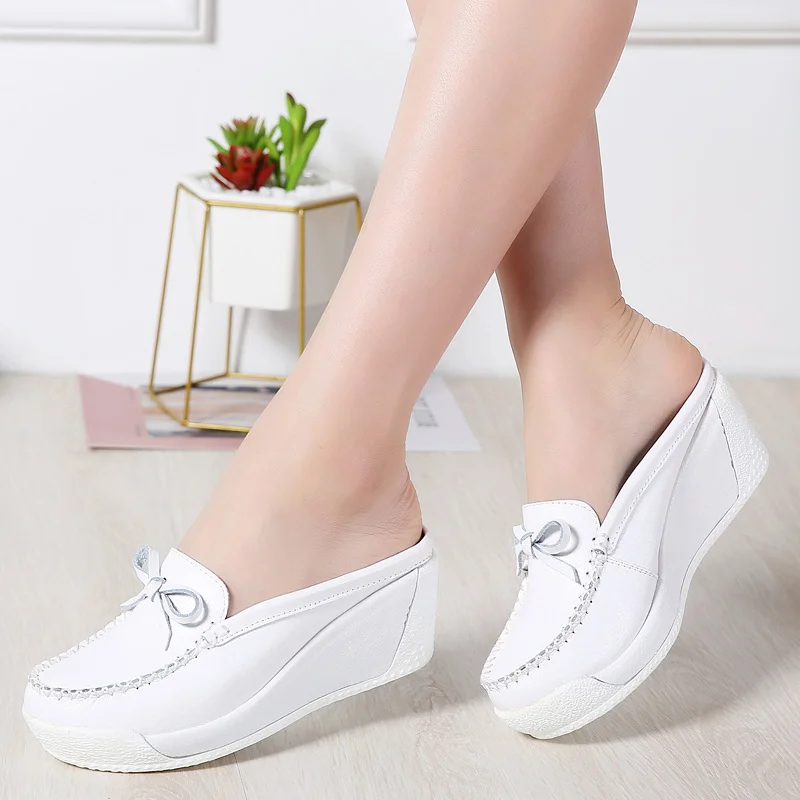 

Женские туфли на платформе из натуральной кожи aardimi, повседневная обувь для медсестры, увеличивающая рост, летние криперы, женские туфли-лод...