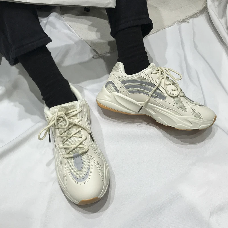 2019 Spring fashion men casual shoes mesh leather platform Reflective sneakers Ladies white Trainers chaussure femme | Обувь