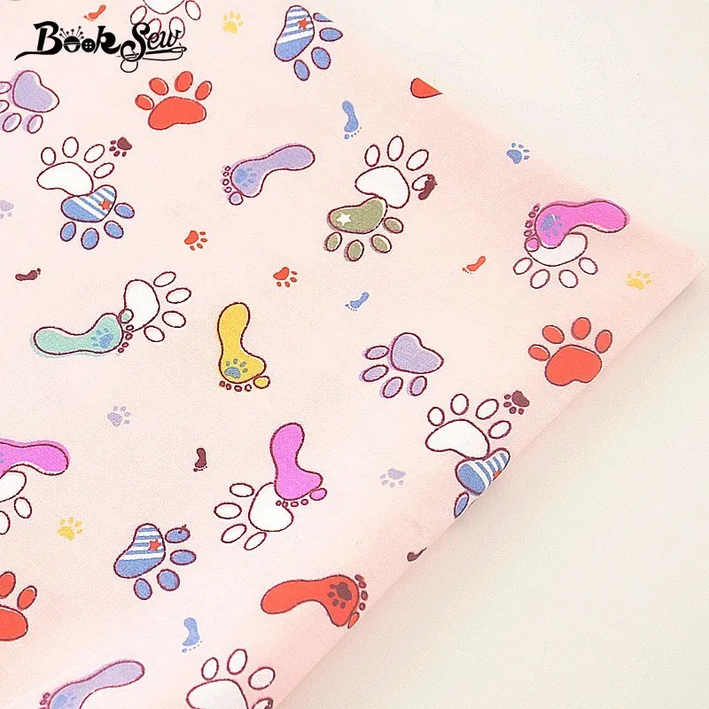 Booksew 100% хлопок твил розовый домашний текстиль дизайн следов швейная ткань для
