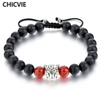 chicvie silver plated leopard head charm bracelet black onyx natural stone bead braided adjustable men women bracelet sbr170106