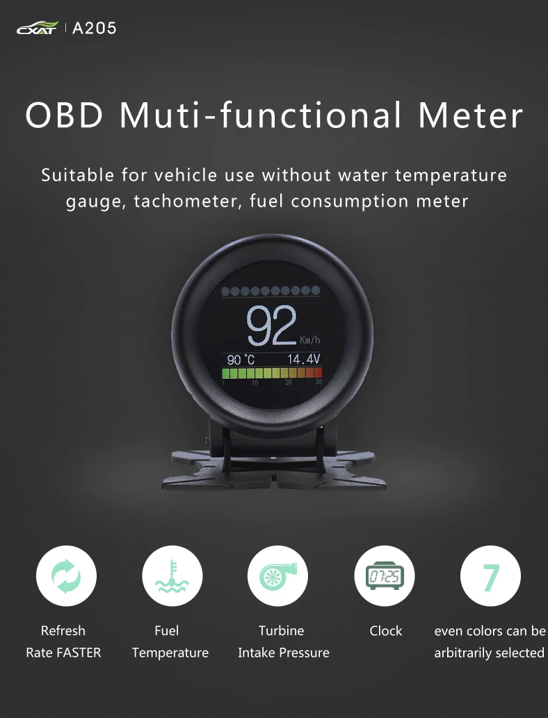 CXAT A205 Многофункциональный умный автомобиль OBD HUD цифровой измеритель код неисправности сигнализации дисплей