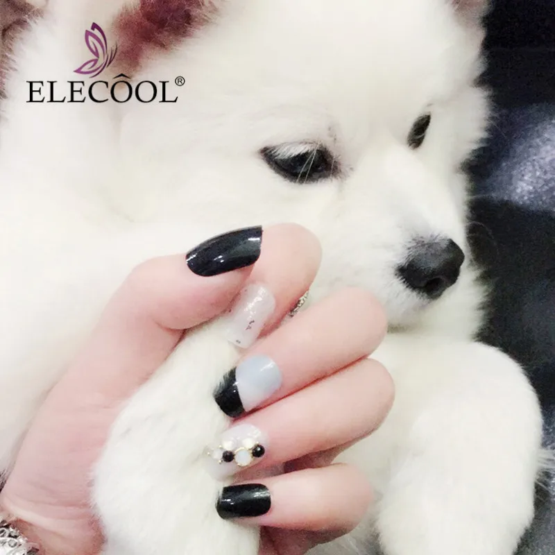 ELECOOL 24 шт. японский белка Камень Короткие искусственный мех клей для ногтей на