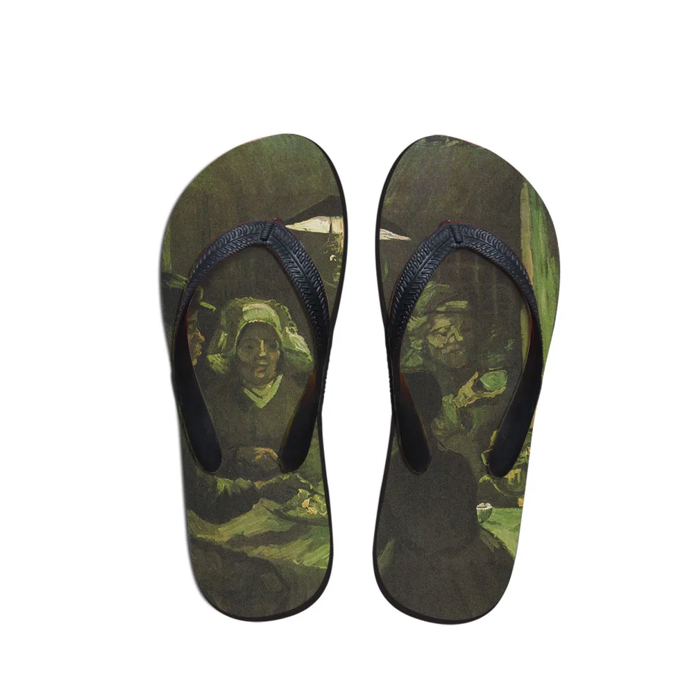 Женские пляжные шлепанцы сандалии с 3D рисунком плоская подошва Ван Гога художник