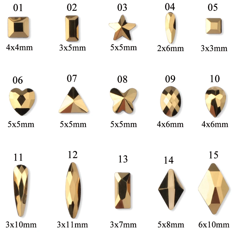 Zziell 20pcs Aurum Nail Art Decorations Stones Crystal Gold Glass Flatback Shape Rhinestones For 3D DIY Design Accessories | Красота и