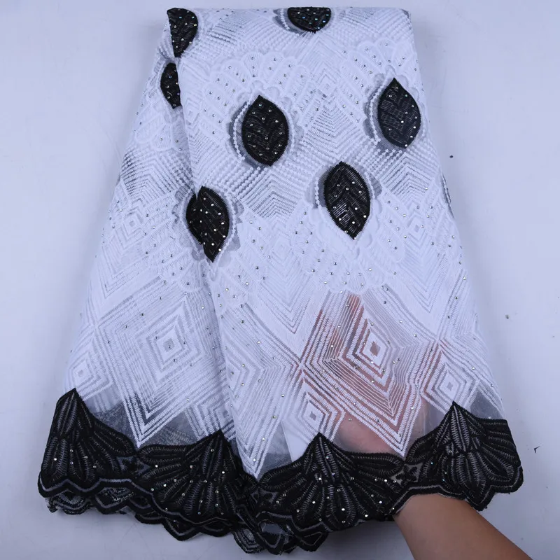

High Quality French Mesh Cotton Lace Fabric Latest African Voile Milk Silk Lace Fabric With Stones For Nigerian Wedding SewF1570