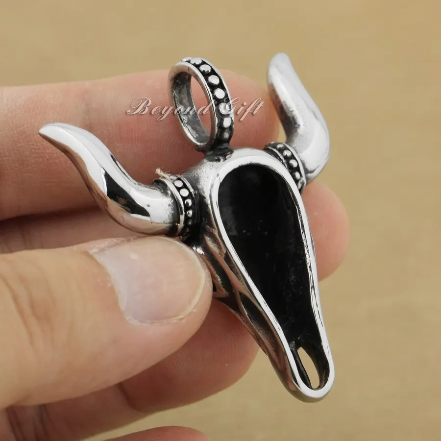 316L Нержавеющая Сталь Большой Череп Буйвола кулон Бык Рог мужские байкерские панк