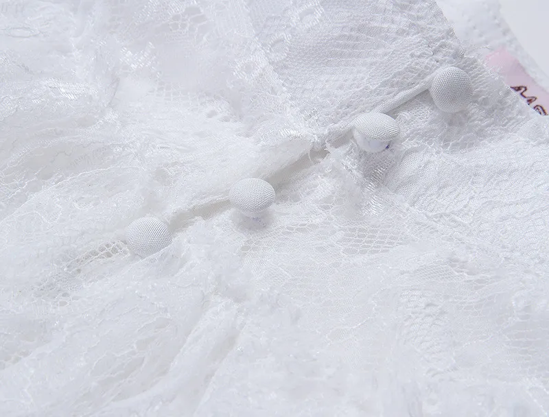 

2019 New French Vintage Ankle-Length Long Sleeve One-piece Dress Lace Stand Collar Slim Waist Fairy Lady White Ruffle Dress