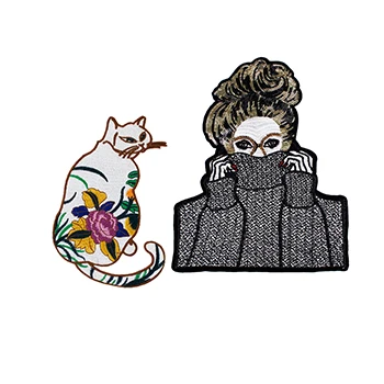 cat girl mix 2pc Вышивка бисером Мода Красота девушка изысканный цветок толстый кот собака олень Appliuqe нашивки значки DIY для пришивания на одежду платье TH1381 - Цвет: cat girl mix 2pc