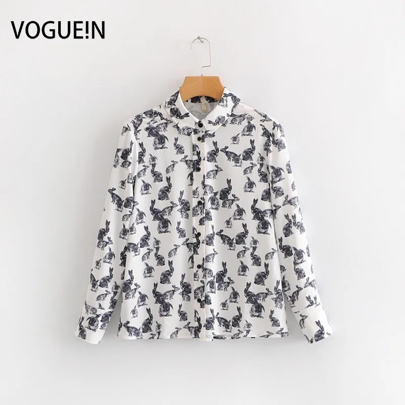 VOGUEIN Новая женская Повседневная блузка с длинными рукавами и принтом кролика