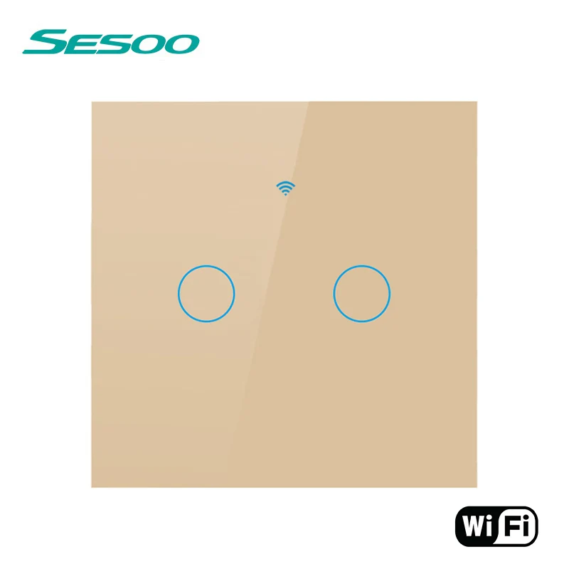 SESOO WI-FI умный сенсорный переключатель приложение Беспроводной дистанционного светильник настенный выключатель 2-ная с украшением в виде кристаллов Стекло Панель работает с Alexa/Google Home - Цвет: WIFI-EU-SK3-02 Gold