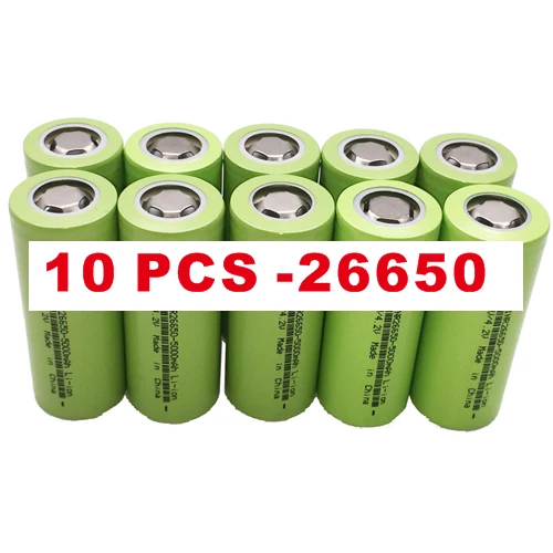 10 pcs 26650 10 шт. 26650 перезаряжаемая батарея 50A литиевая батарея 3,7 V 5000mA 26650-50A INR26650 батарея 26650 подходит для фонарика - Цвет: 10 pcs 26650