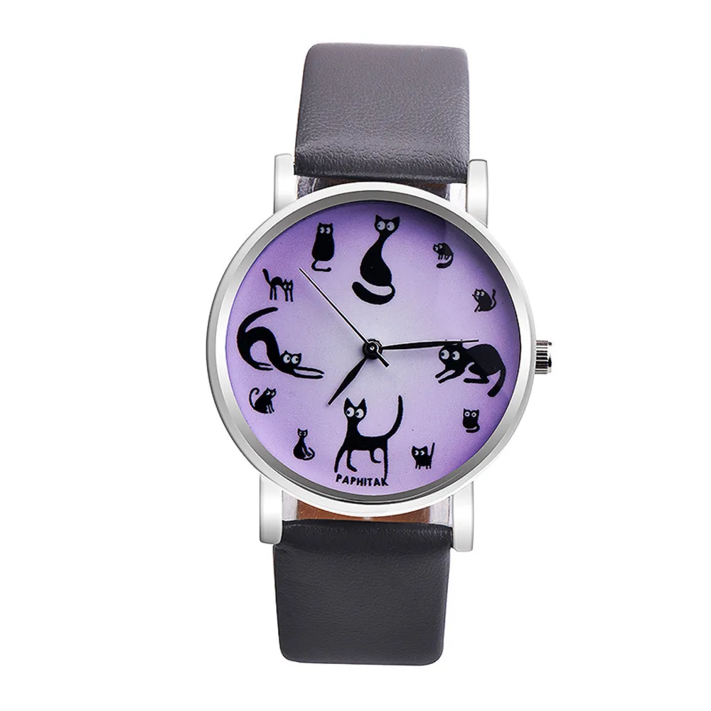 Montre femme 2019 модные брендовые женские часы с милым котом кожаные под платье