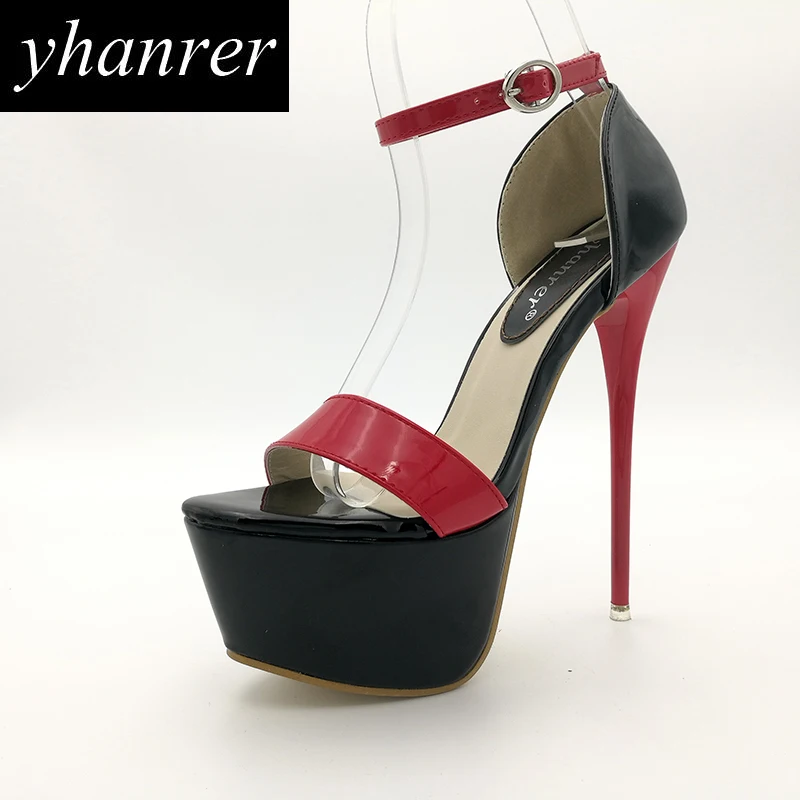 Женские босоножки на платформе туфли-лодочки тонком каблуке 16 см с пряжкой в