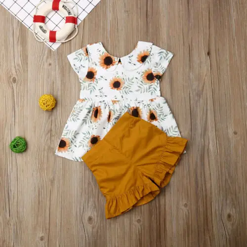 Одежда для девочек комплект из 2 предметов топы с подсолнухами маленьких