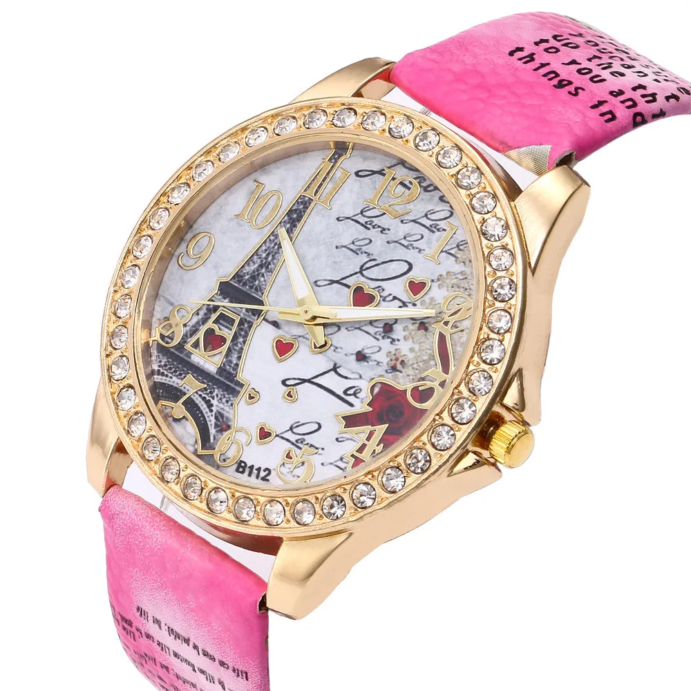 Aimecor Fashion Bohemian Wind Vintage Paris Eiffel Women watch women Crystal Leather Quartz Wristwatch ladies 68 | Наручные часы
