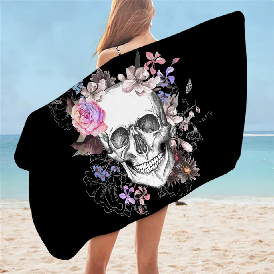 Постельное белье Outlet Sugar Skull банное полотенце для ванной из микрофибры готическое цветочное пляжное полотенце розовая роза прямоугольный черный коврик для занятий йогой 75 см x 150 см