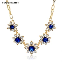 toucheart blue luxury crystal flower pendant necklaces for women gold rhinestone filled chain statement necklace femme sne150838
