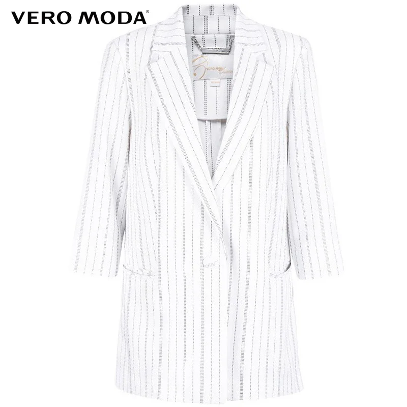 Vero Moda Новый Полосатый на одной пуговице прямой рукав три четверти двойной карман