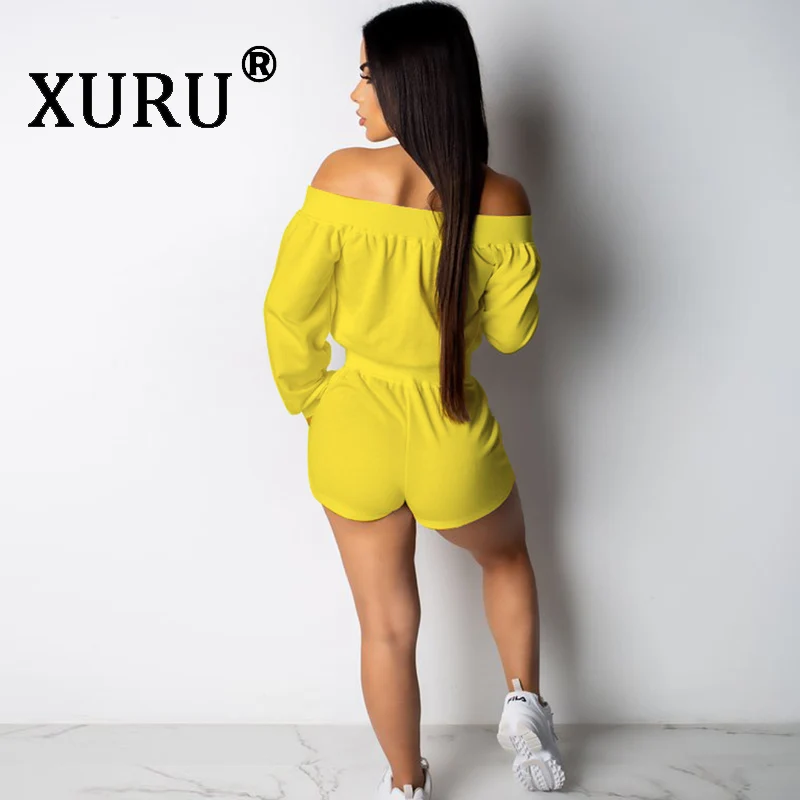 Новый сексуальный женский комбинезон XURU белый желтый розовый Облегающий без