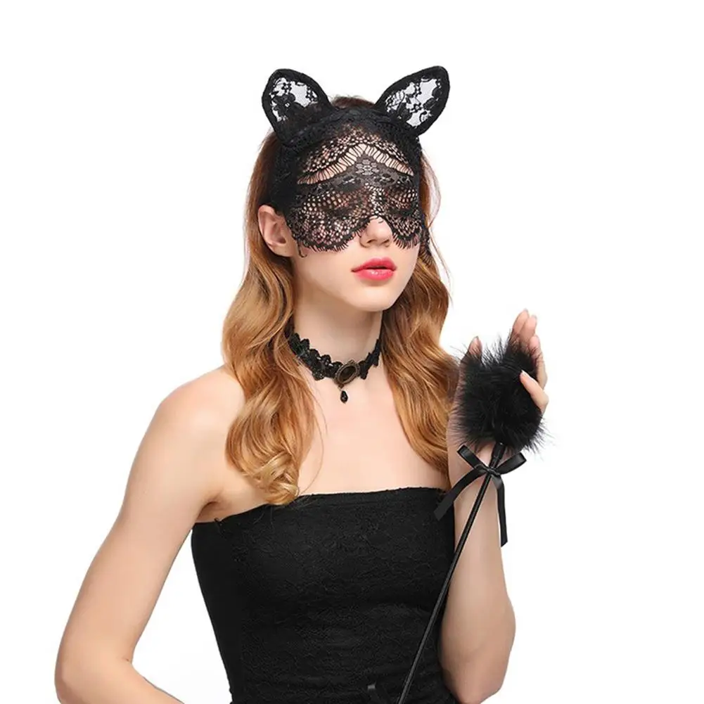 

Fashion Sexy Women Headband Lace Cat Ears Veil Black Eye Mask Party Headwear new