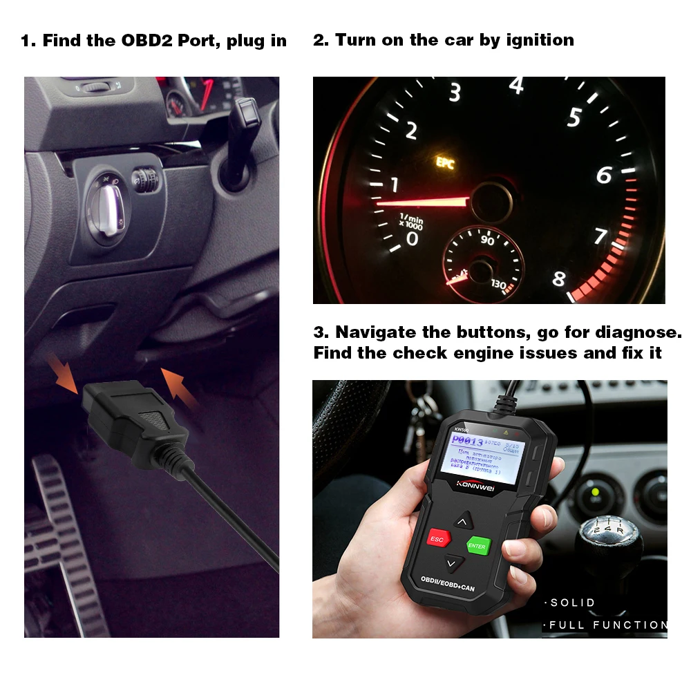 KONNWEI KW590 ODB2 Автомобильный сканер OBD2 OBD диагностический на русском языке