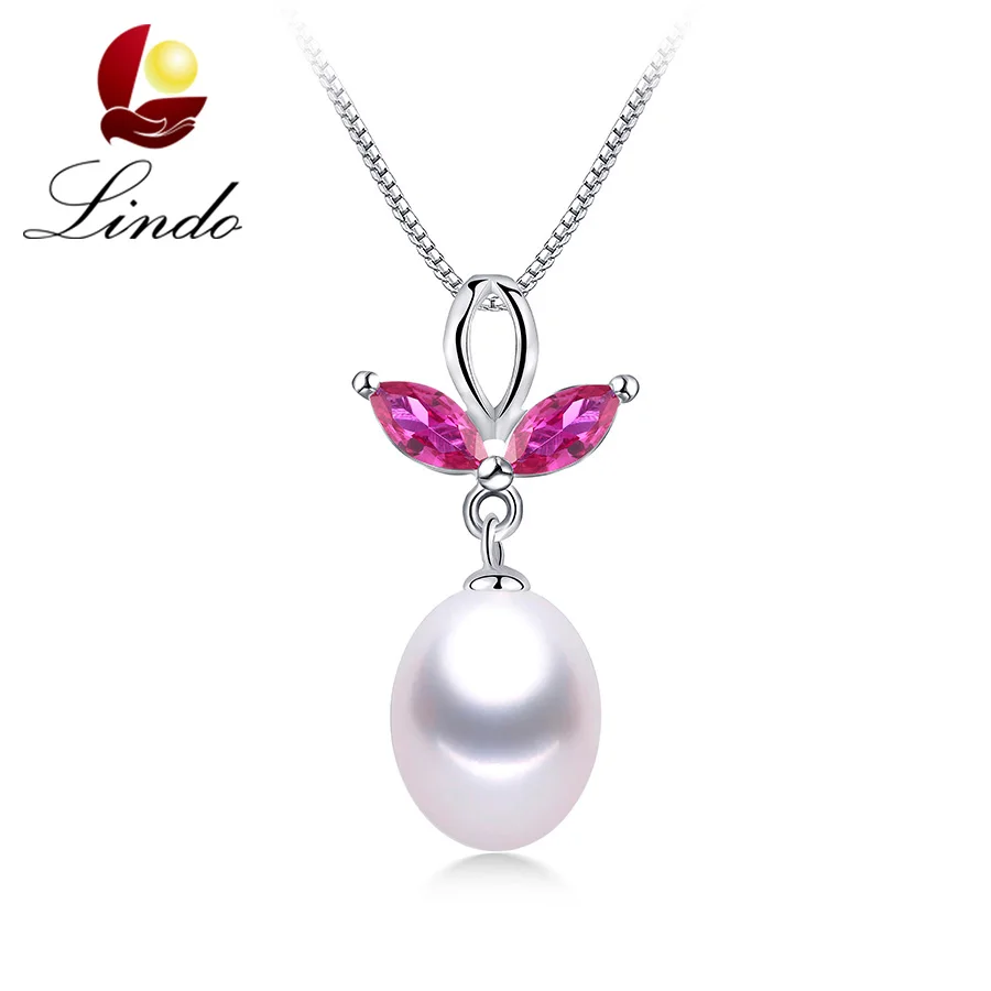 High Luster Natural Freshwater Pearl Necklaces For Women Fashion 925 Sterling Silver Jewelry Bowknot Red Crystal Pendant 45cm | Украшения и