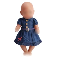 doll clothes accessories fashion dark blue cowboy denim dress fit 43 cm baby dolls and 18 inch girl dolls a6
