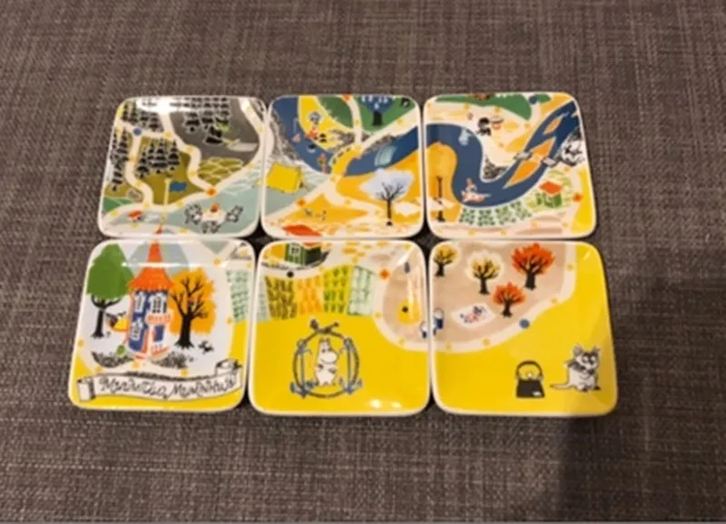 6 шт Муми-троллей табак такимлари плато де Мадера масло блюдо assiette bois porcelana botervloot assiette керамическая тарелка - Цвет: landscape series