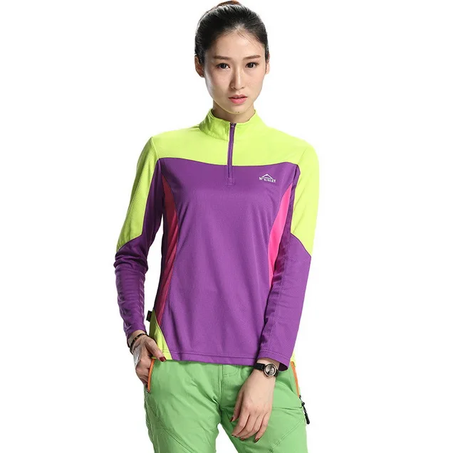 Outdoor Quick-drying T-shirt Women Prevent Bask Breathable 1/4 Zipper Long Sleeve Large Size Fitness Running Jerseyes |