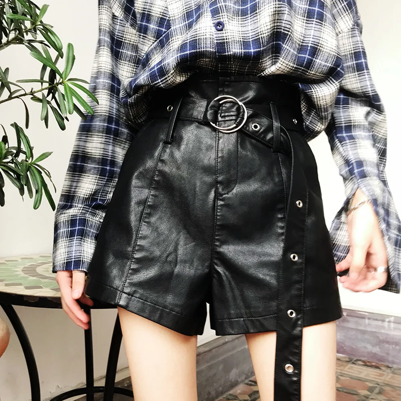 2018 новые винтажные шорты в Корейском стиле Feminino осенние тонкие кожаные с бантом и