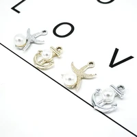 10 pcs anchor starfish pearl rhinestone charms bracelet silver gold tone metal pendants diy earring jewelry accessories yz216
