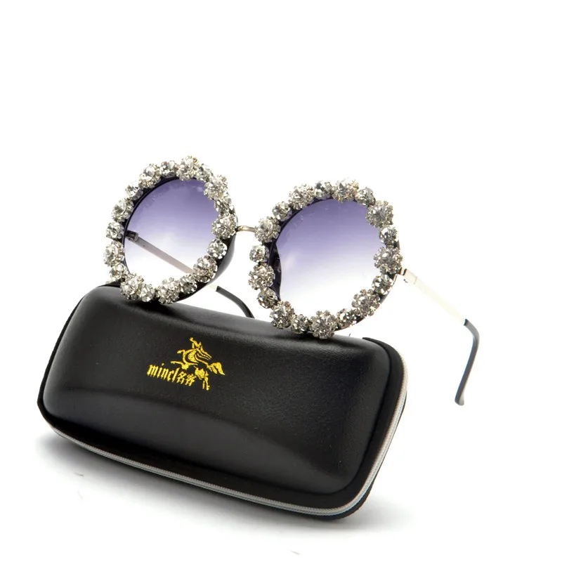 MINCL Vintage Small Round Diamond Sunglasses Women 2019 Brand Designer Fashion punk Colorful Rhinestone Shades UV400 FML | Аксессуары