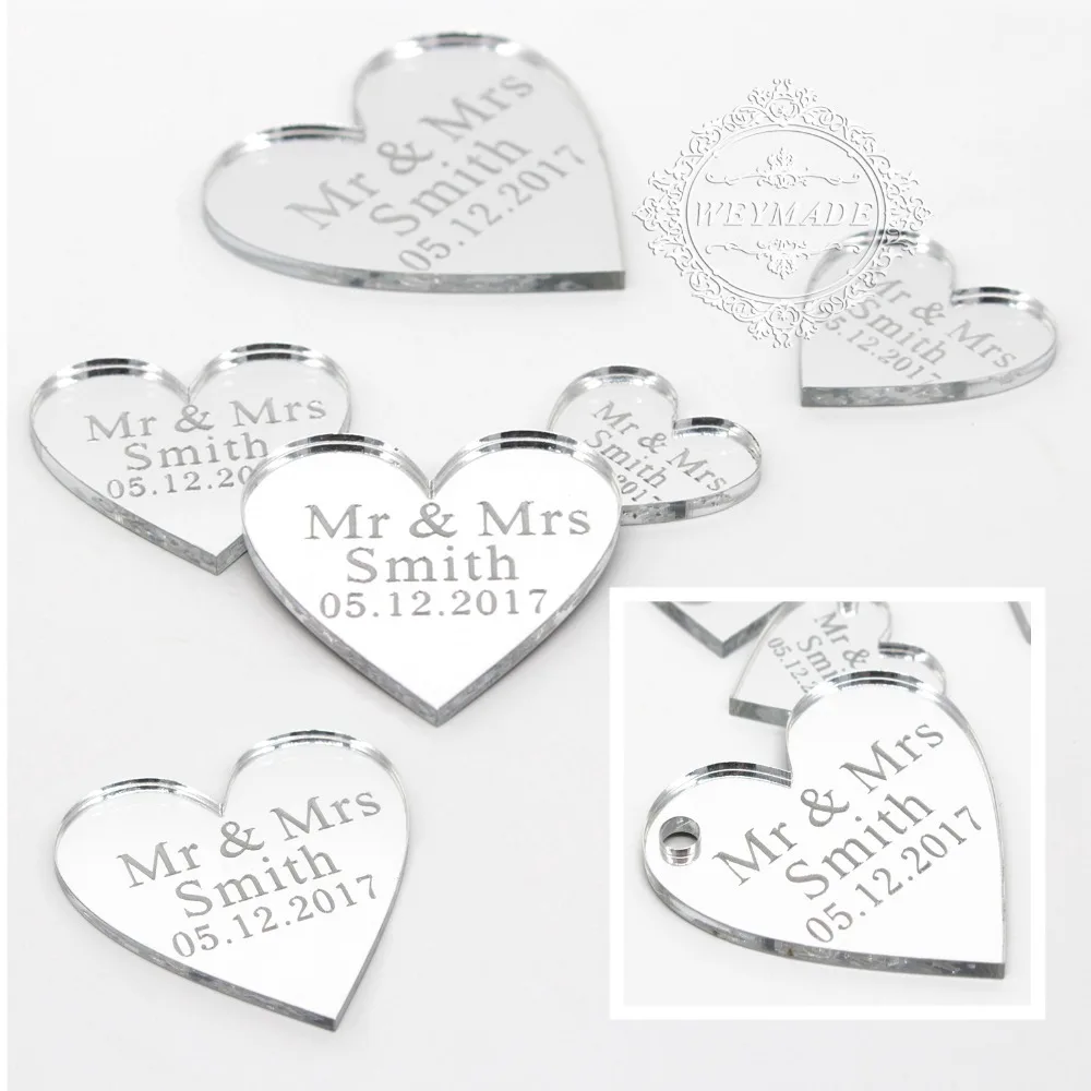 

100 Pieces Personalized Engraved Wedding Hangs Love Heart Decor Anniversary Table Decoration Favors Tag Customized Wine Charm