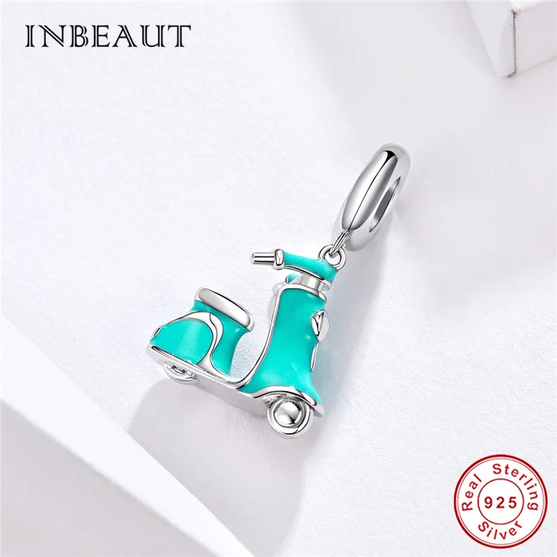 INBEAUT 100% настоящий 925 пробы серебристый синий эмаль электрический самокат