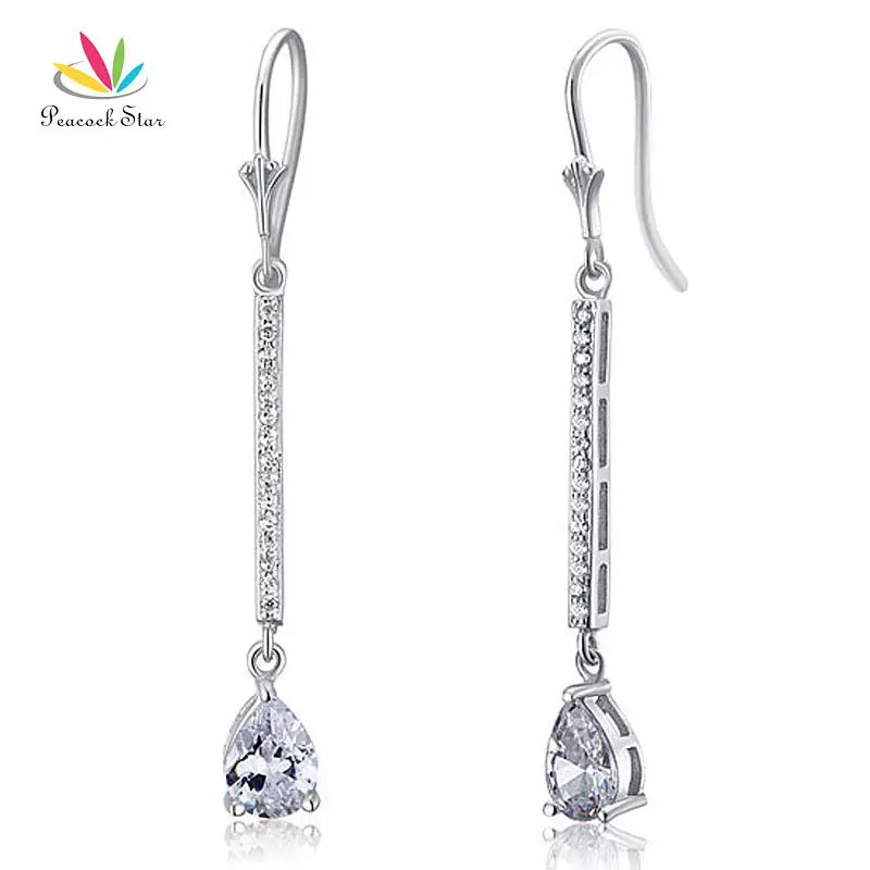 Серьги подвески серебряные в виде павлина и звезды 1 карат|dangle earrings|peacock star925 sterling |