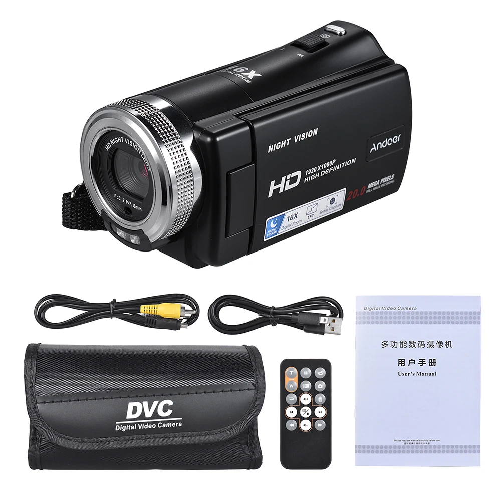 

Andoer 1080P Full HD Recording Video Camera Professional Video Camcorder 3.0" LCD Screen Rotatable Night Vision Face Detection
