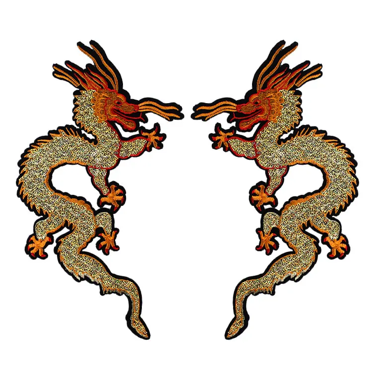 2 пара Дракон блестки вышитые Аппликация патч Винтаж для одежды или платье