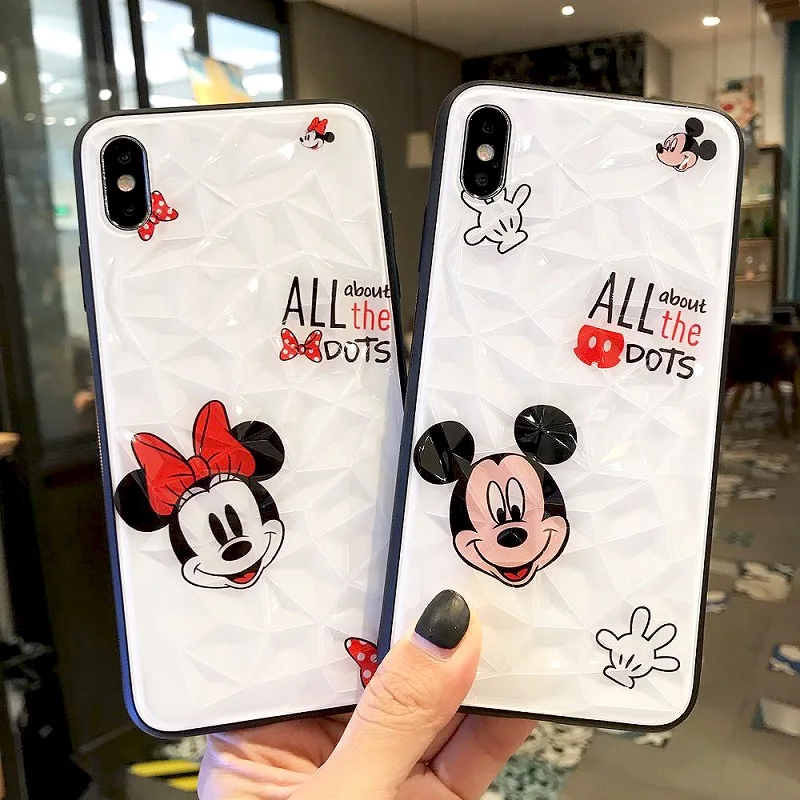 Милый мультяшный Микки Маус чехол для телефона iphone XR XS MAX Алмазная текстура Минни