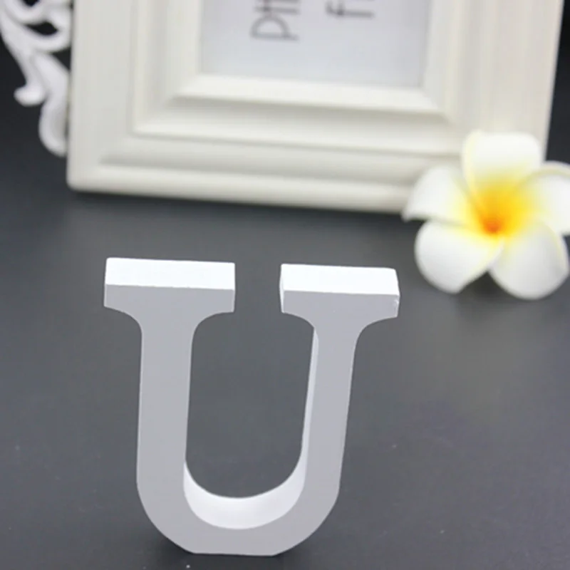 U 8x8cm 3D белая деревянная буква Английский алфавит DIY Индивидуальное Имя Дизайн Искусство ремесло свободно стоящее сердце Свадебный домашний декор - Цвет: U 8x8cm