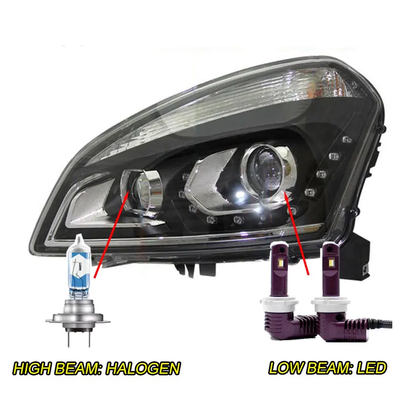 LED Автомобильный Стильный чехол на голову для Nissan Qashqai фары 2008- светодиодный Qashqai фары DRL линзы двойной луч Биксенон HID - Цвет: LED