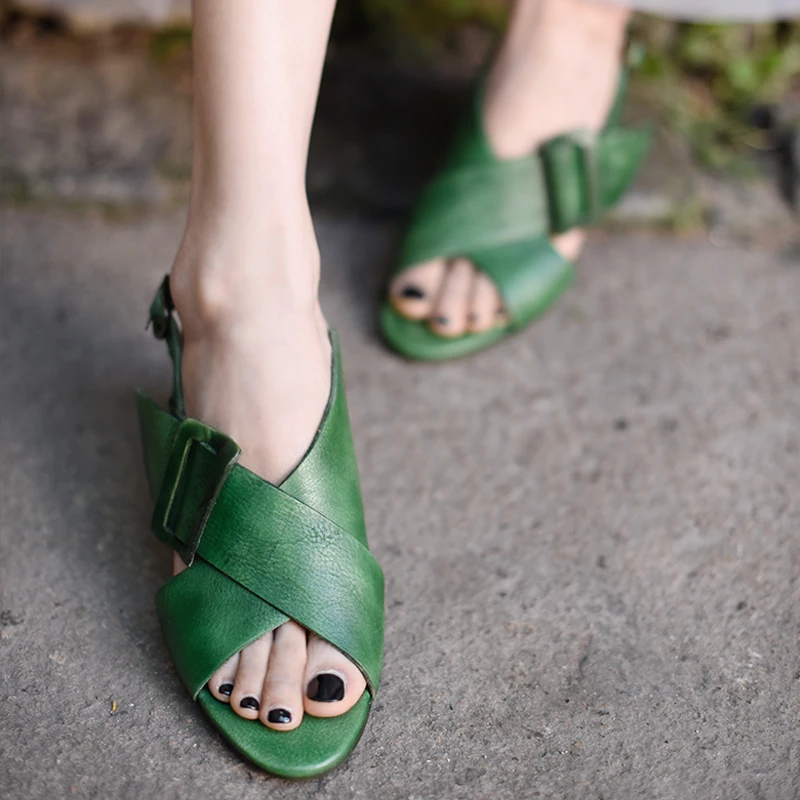 

Artmu Original 2019 Summer New Simple Comfortable Thick Heels Women Sandals Cowhide Personality High Heels Shoes P1708-4