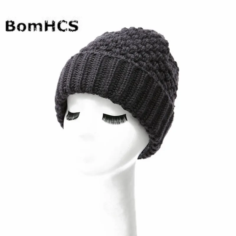 

Новые Дамские шапочки BomHCS, зимняя теплая Толстая вязаная шапка ручной работы