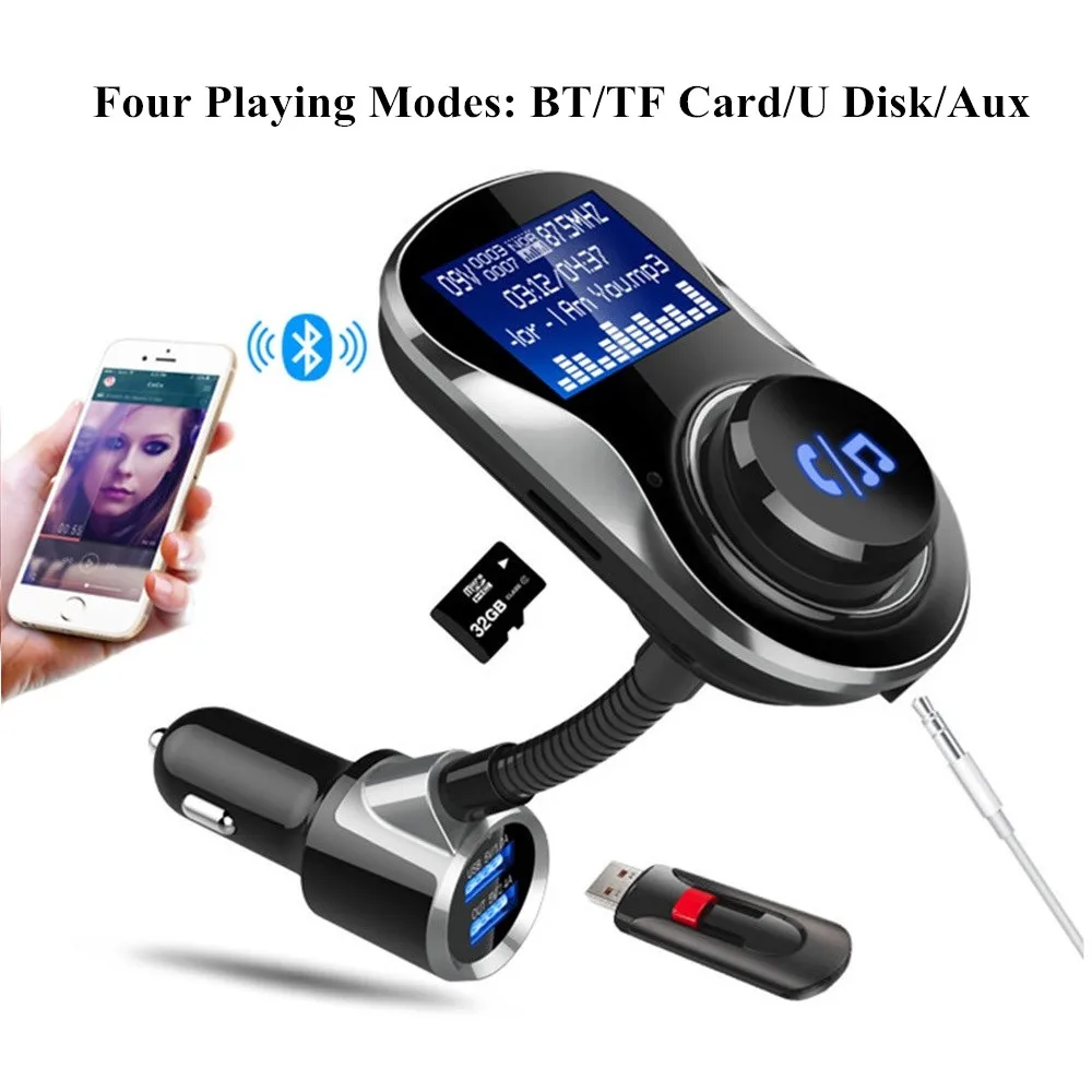 Новый Bluetooth автомобильный комплект FM модулятор fm-передатчик Aux Out Handsfree mp3-плеер 2-USB